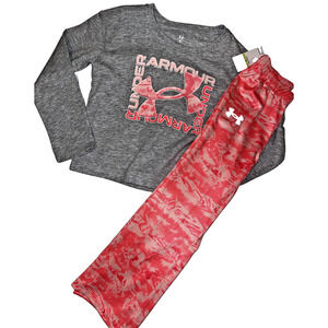 NWT Under Armour Girls Size 4 Coral Pink Yoga Pants & Long Sleeve Gray T Shirt